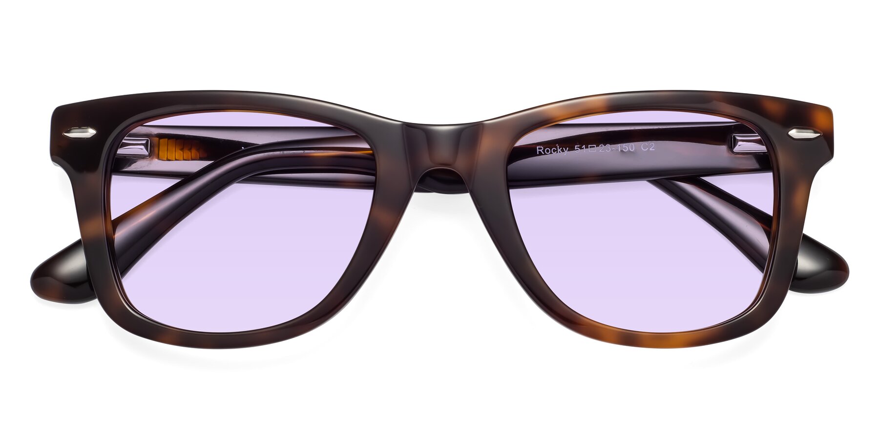 Folded Front of Rocky in Tortoise with Light Purple Tinted Lenses