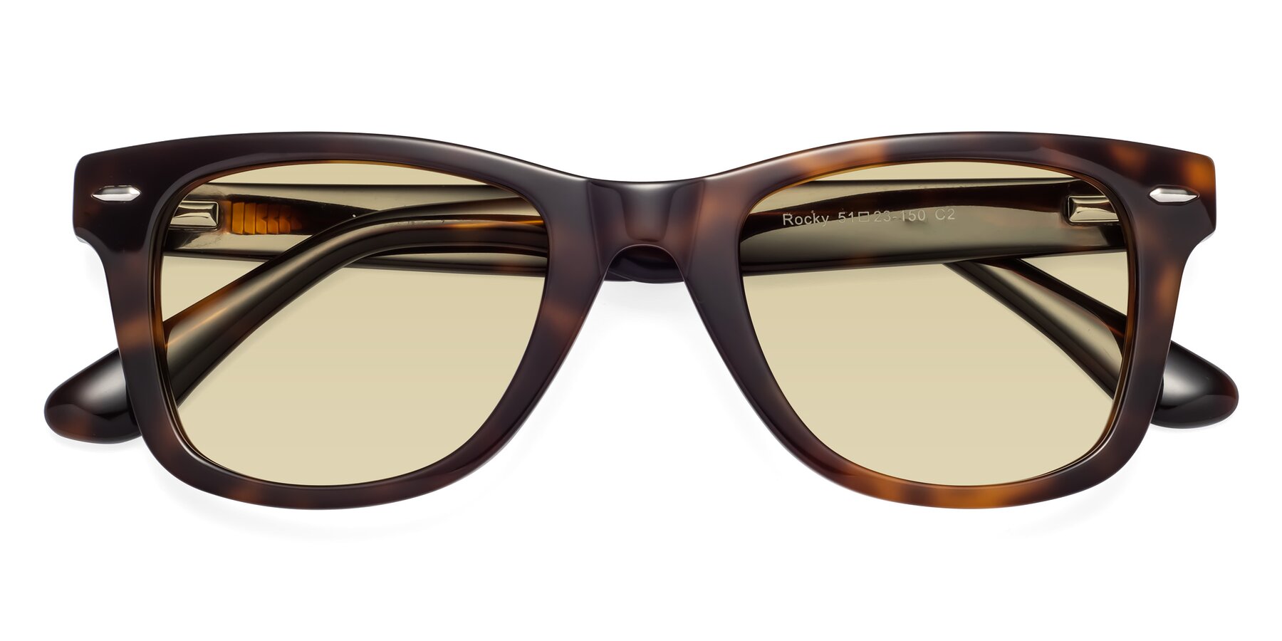 Folded Front of Rocky in Tortoise with Light Champagne Tinted Lenses