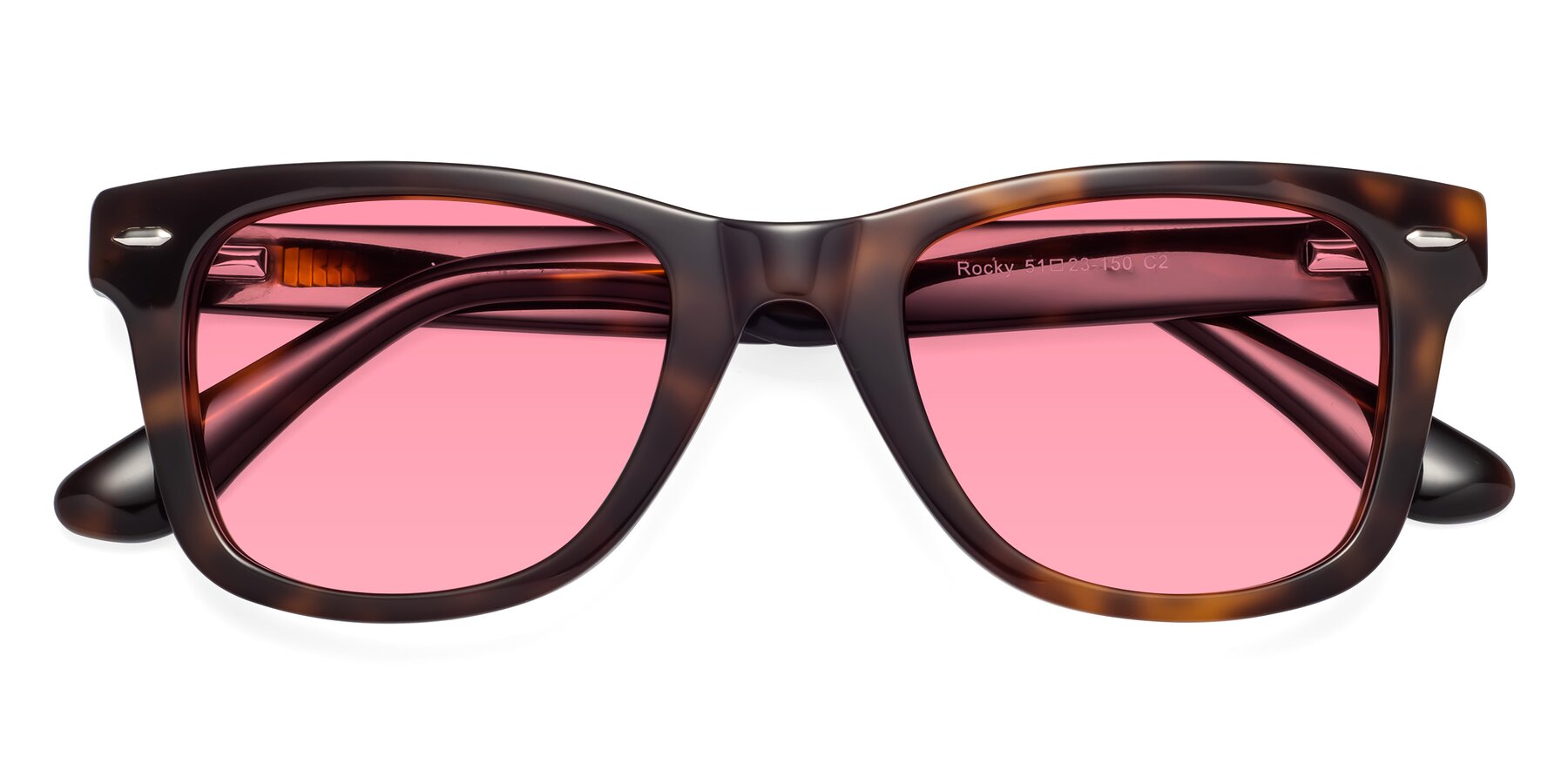 Folded Front of Rocky in Tortoise with Pink Tinted Lenses