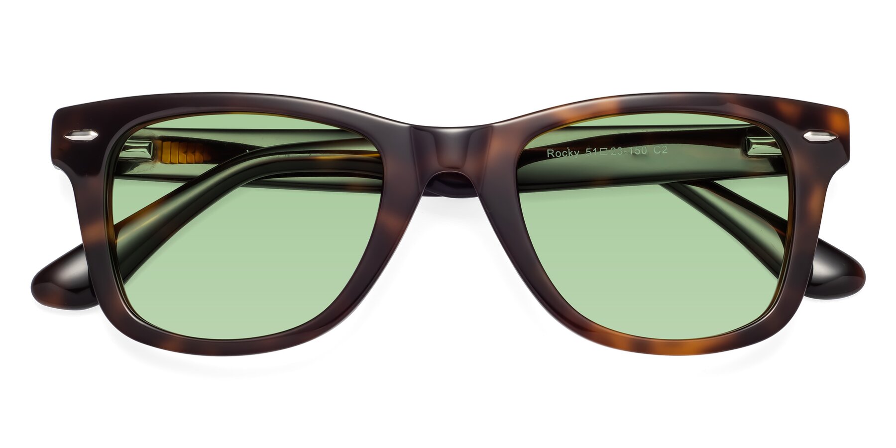 Folded Front of Rocky in Tortoise with Medium Green Tinted Lenses