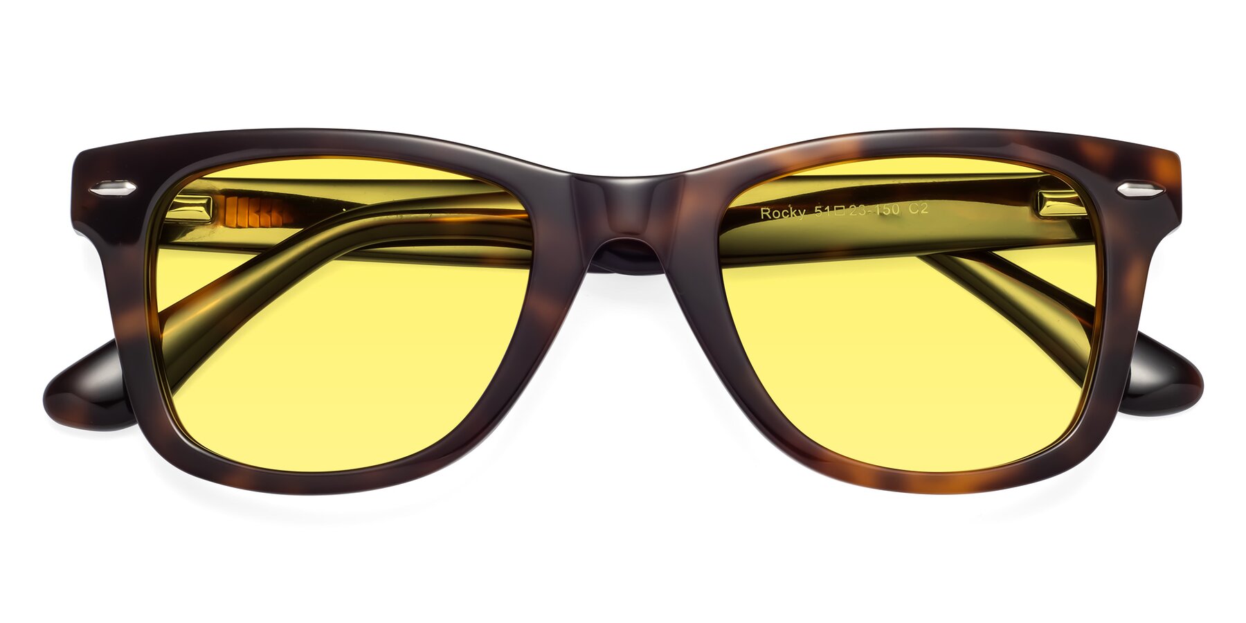 Folded Front of Rocky in Tortoise with Medium Yellow Tinted Lenses