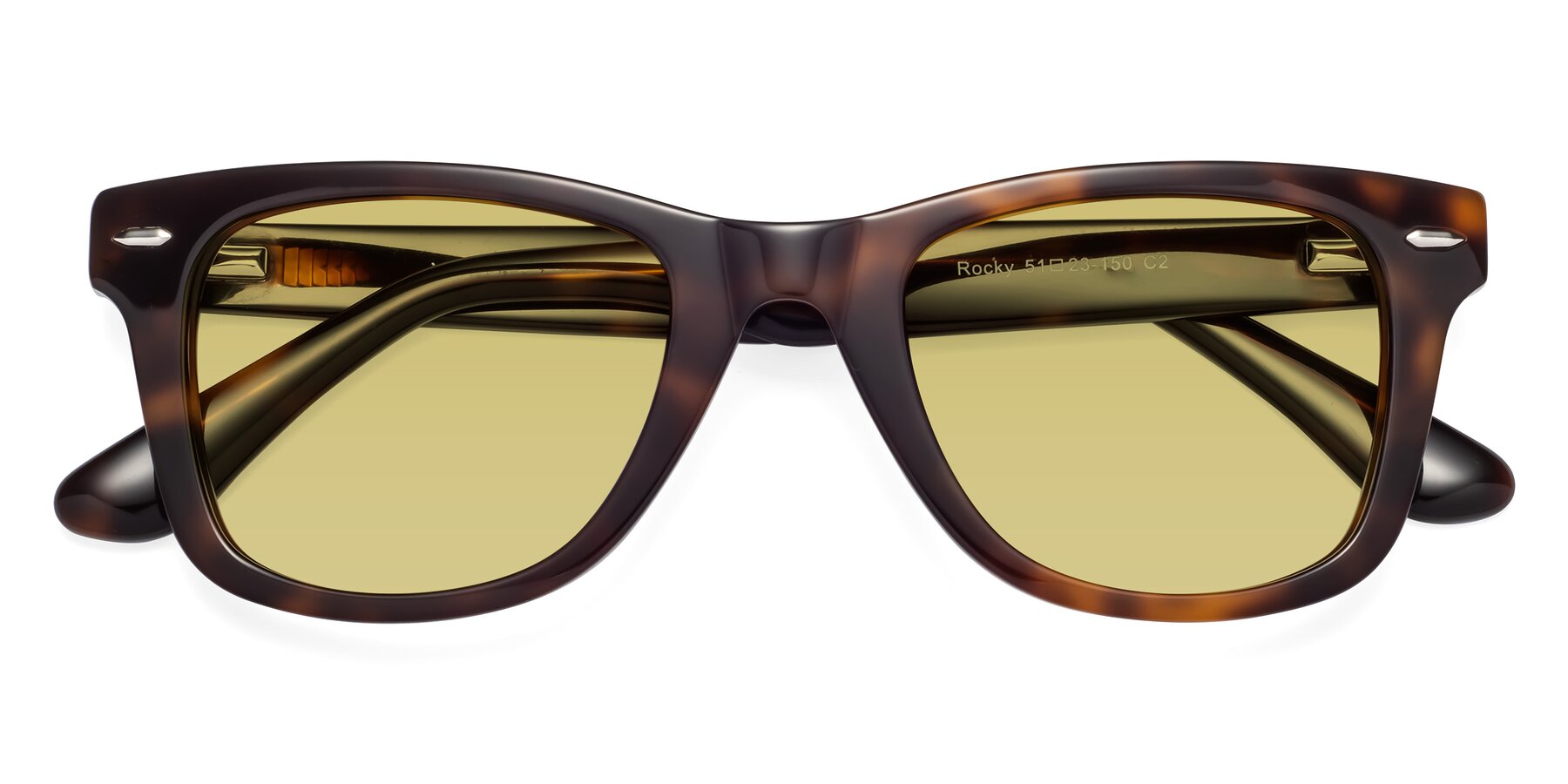 Folded Front of Rocky in Tortoise with Medium Champagne Tinted Lenses