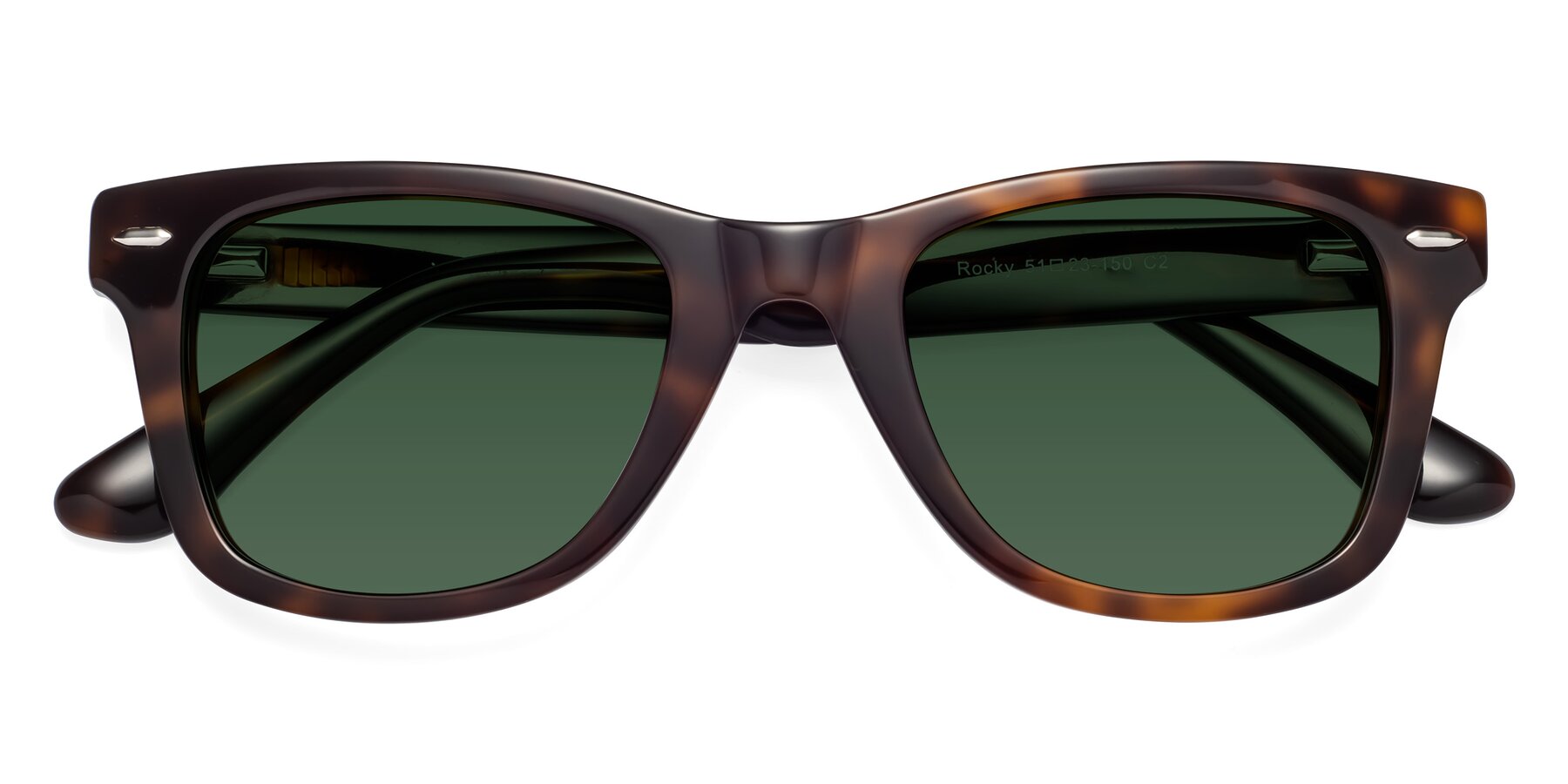 Folded Front of Rocky in Tortoise with Green Tinted Lenses