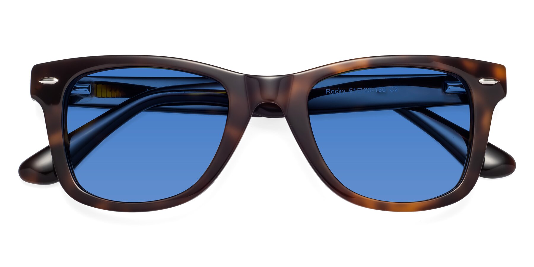Folded Front of Rocky in Tortoise with Blue Tinted Lenses