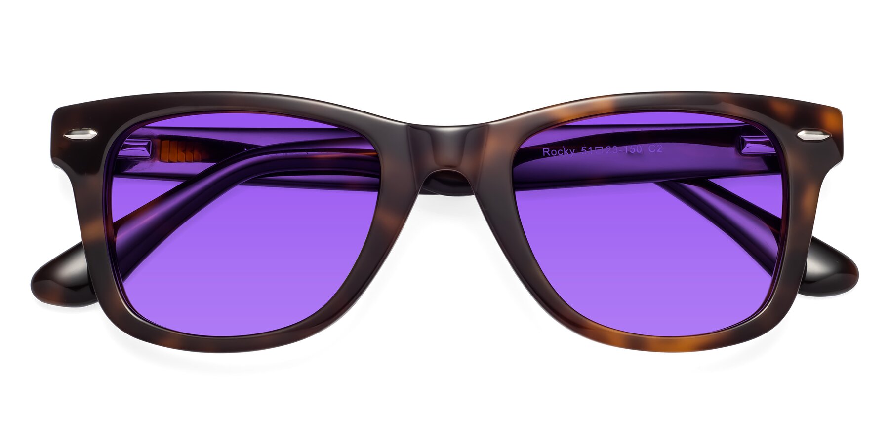 Folded Front of Rocky in Tortoise with Purple Tinted Lenses