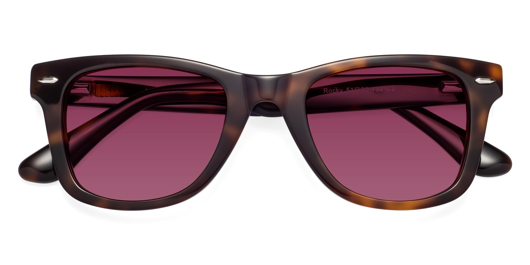 Folded Front of Rocky in Tortoise with Wine Tinted Lenses