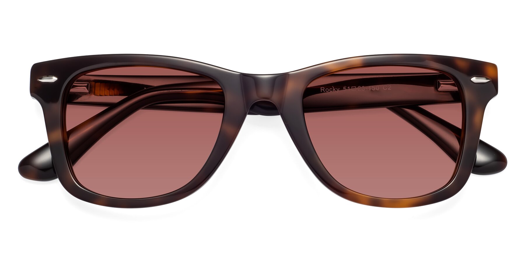 Folded Front of Rocky in Tortoise with Garnet Tinted Lenses