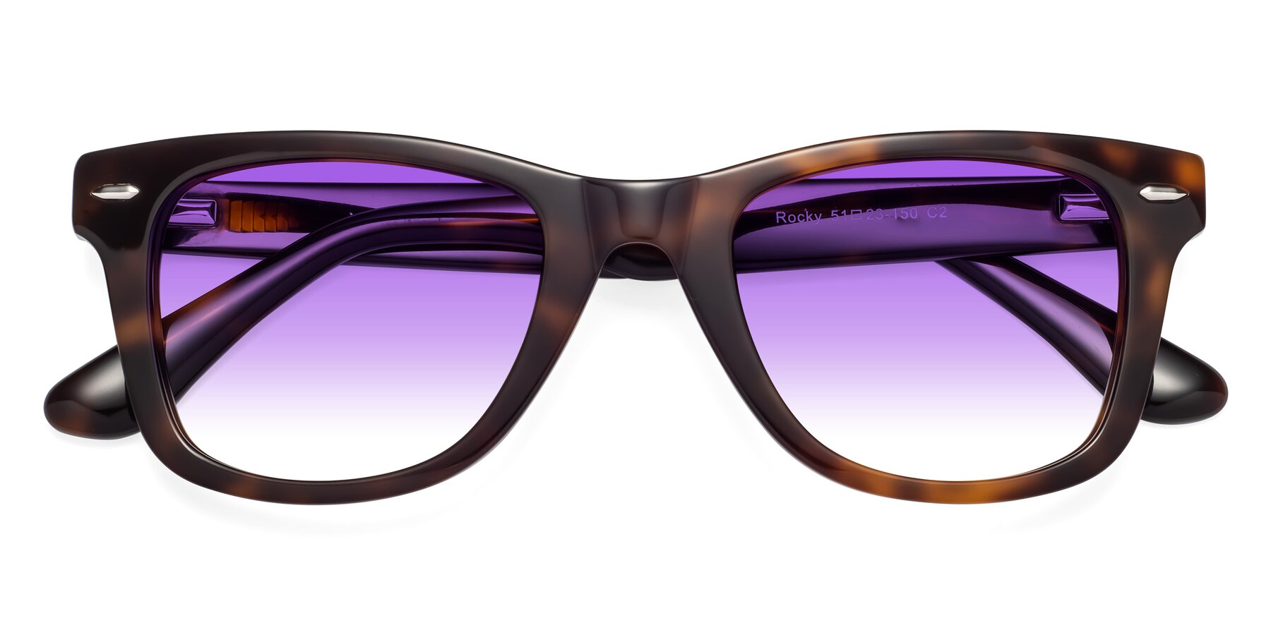Folded Front of Rocky in Tortoise with Purple Gradient Lenses