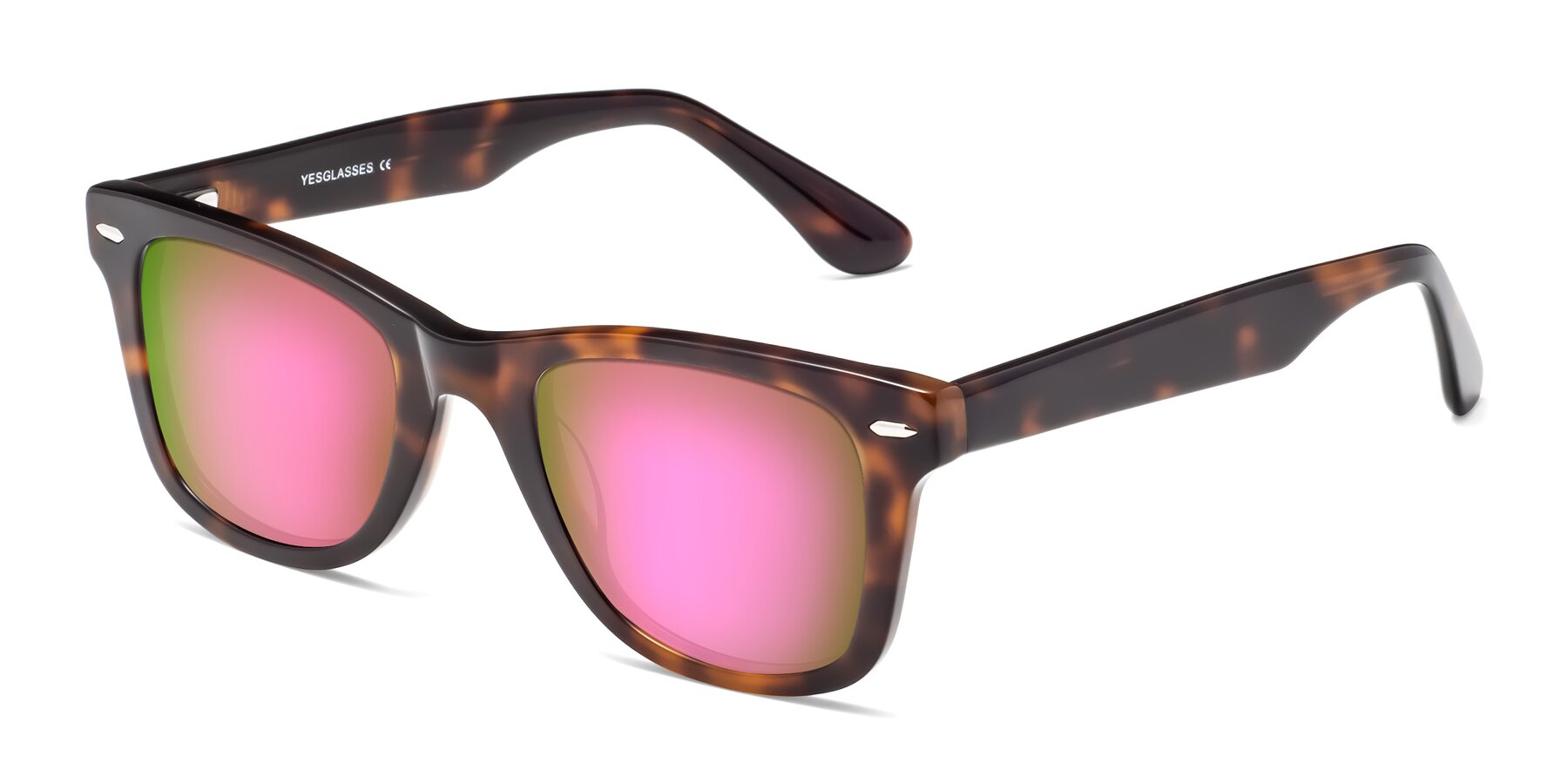 Angle of Rocky in Tortoise with Pink Mirrored Lenses