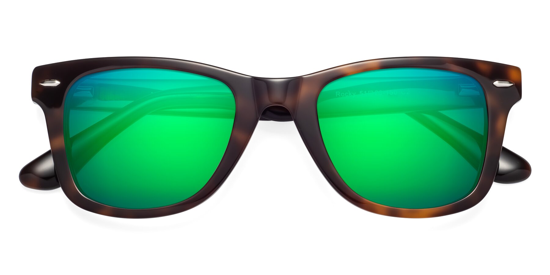 Folded Front of Rocky in Tortoise with Green Mirrored Lenses