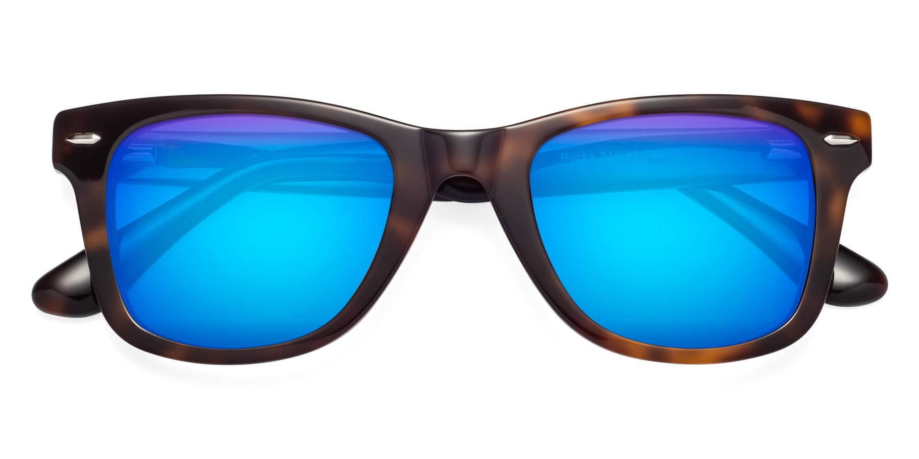 Folded Front of Rocky in Tortoise with Blue Mirrored Lenses