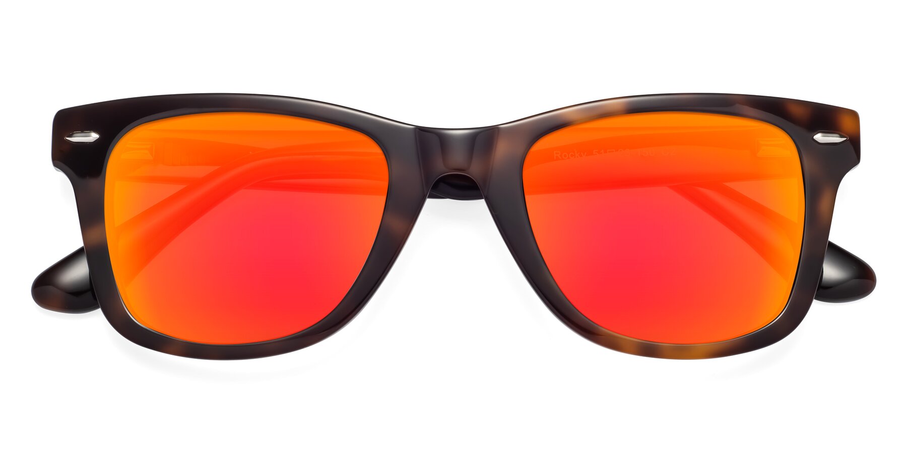 Folded Front of Rocky in Tortoise with Red Gold Mirrored Lenses