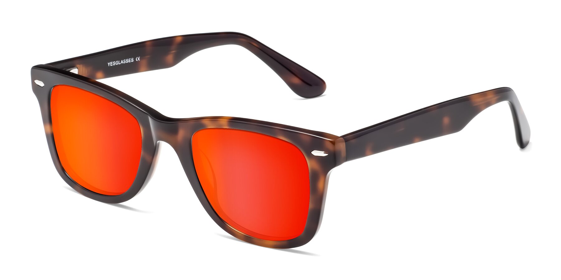 Angle of Rocky in Tortoise with Red Gold Mirrored Lenses
