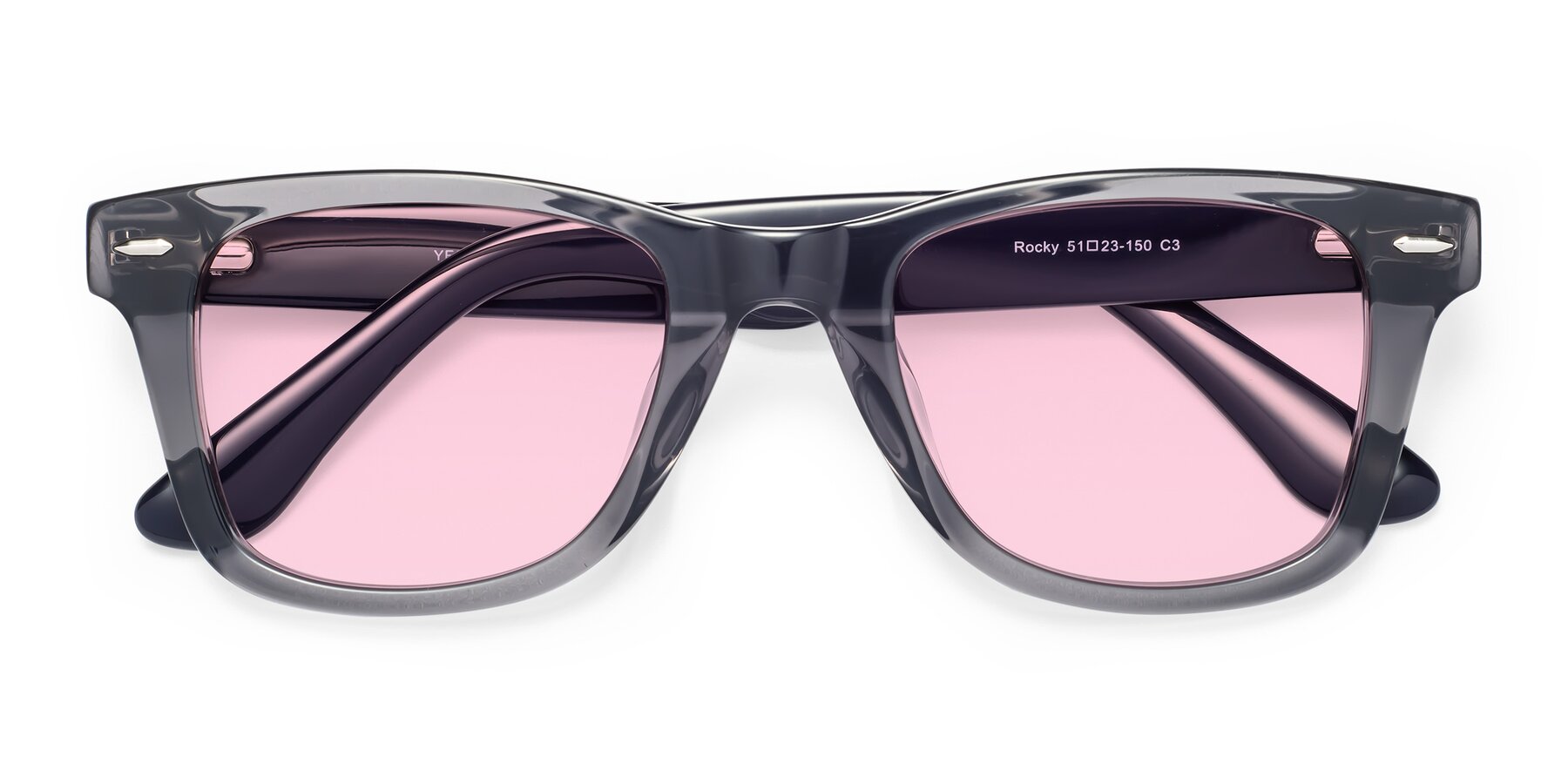 Folded Front of Rocky in Transprent Grey with Light Pink Tinted Lenses