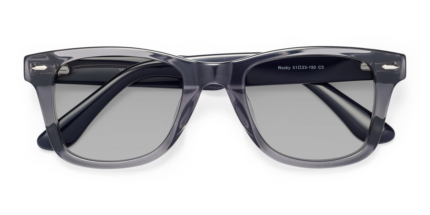 Folded Front of Rocky in Transprent Grey with Light Gray Tinted Lenses