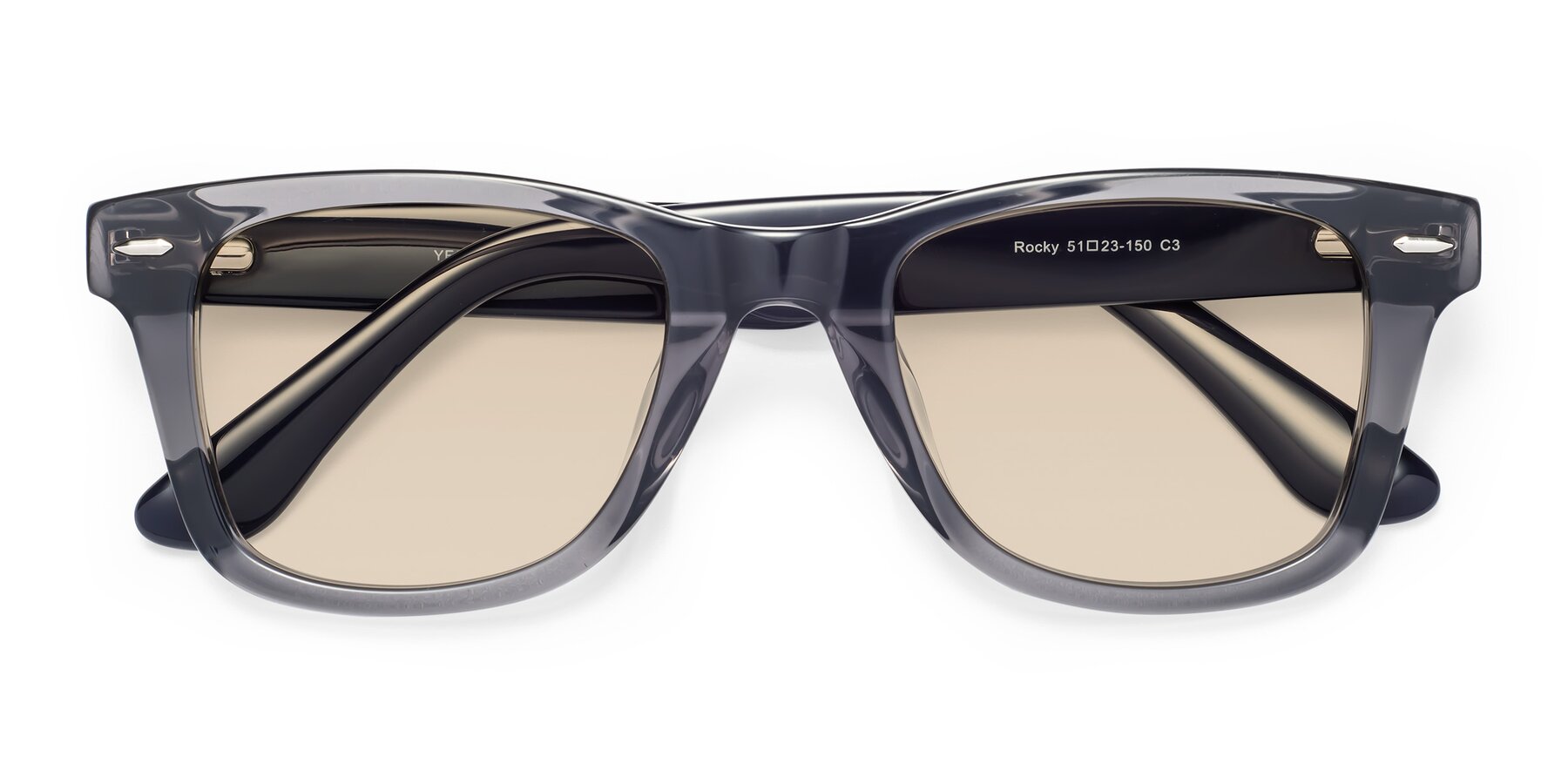 Folded Front of Rocky in Transprent Grey with Light Brown Tinted Lenses