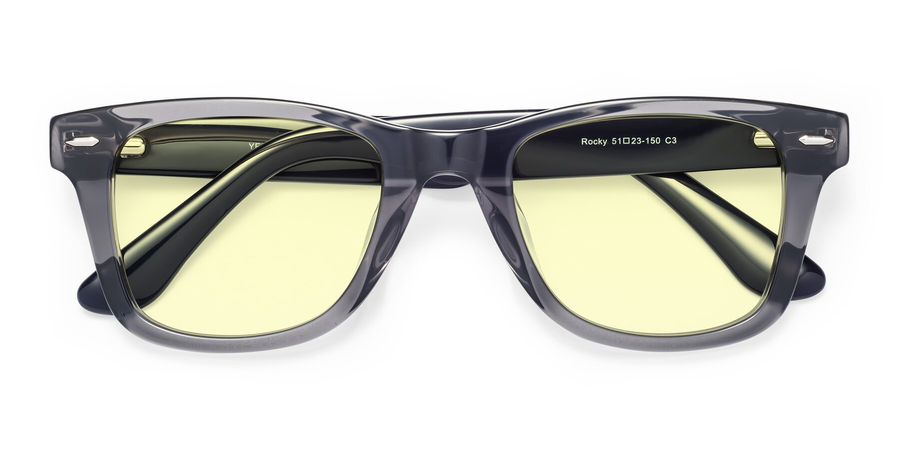 Folded Front of Rocky in Transprent Grey with Light Yellow Tinted Lenses