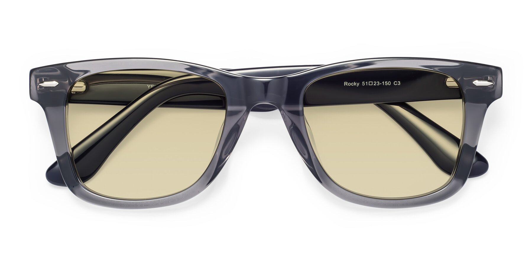 Folded Front of Rocky in Transprent Grey with Light Champagne Tinted Lenses