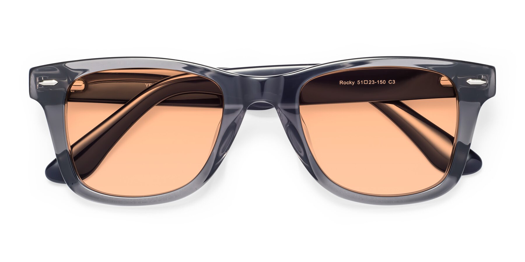 Folded Front of Rocky in Transprent Grey with Light Orange Tinted Lenses