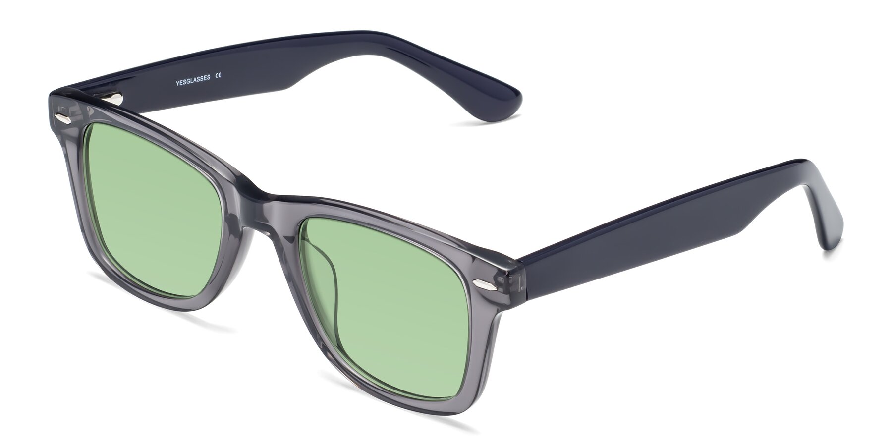 Angle of Rocky in Transprent Grey with Medium Green Tinted Lenses
