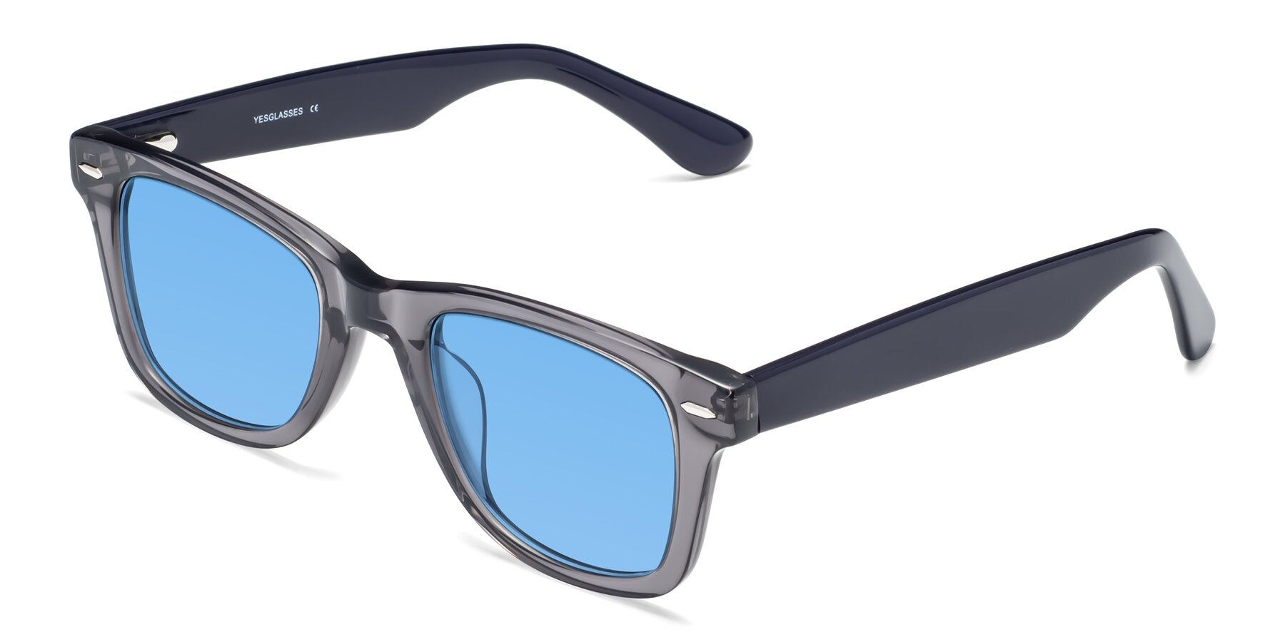 Angle of Rocky in Transprent Grey with Medium Blue Tinted Lenses