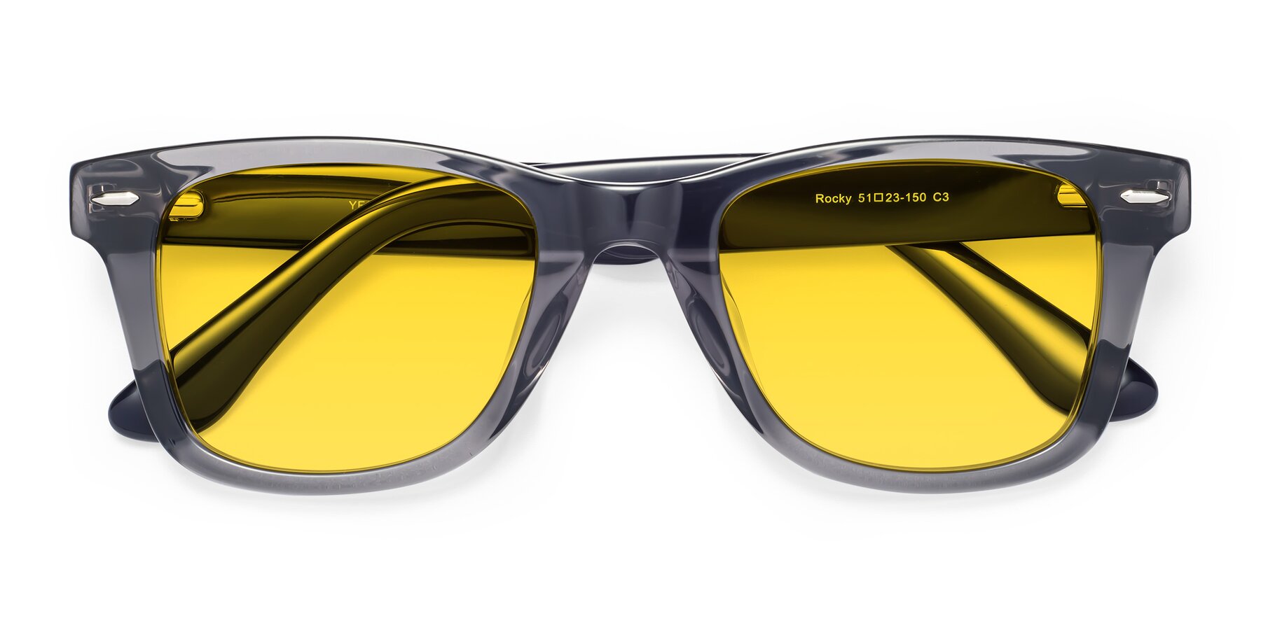 Folded Front of Rocky in Transprent Grey with Yellow Tinted Lenses