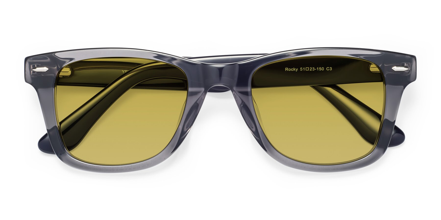 Folded Front of Rocky in Transprent Grey with Champagne Tinted Lenses