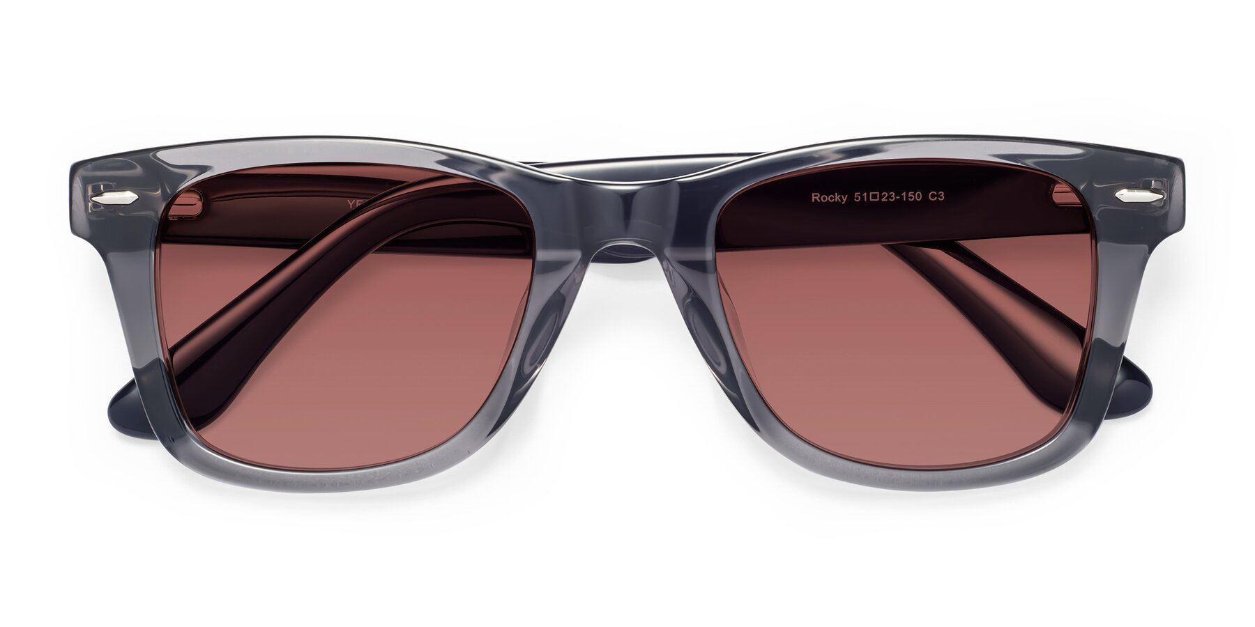 Folded Front of Rocky in Transprent Grey with Garnet Tinted Lenses