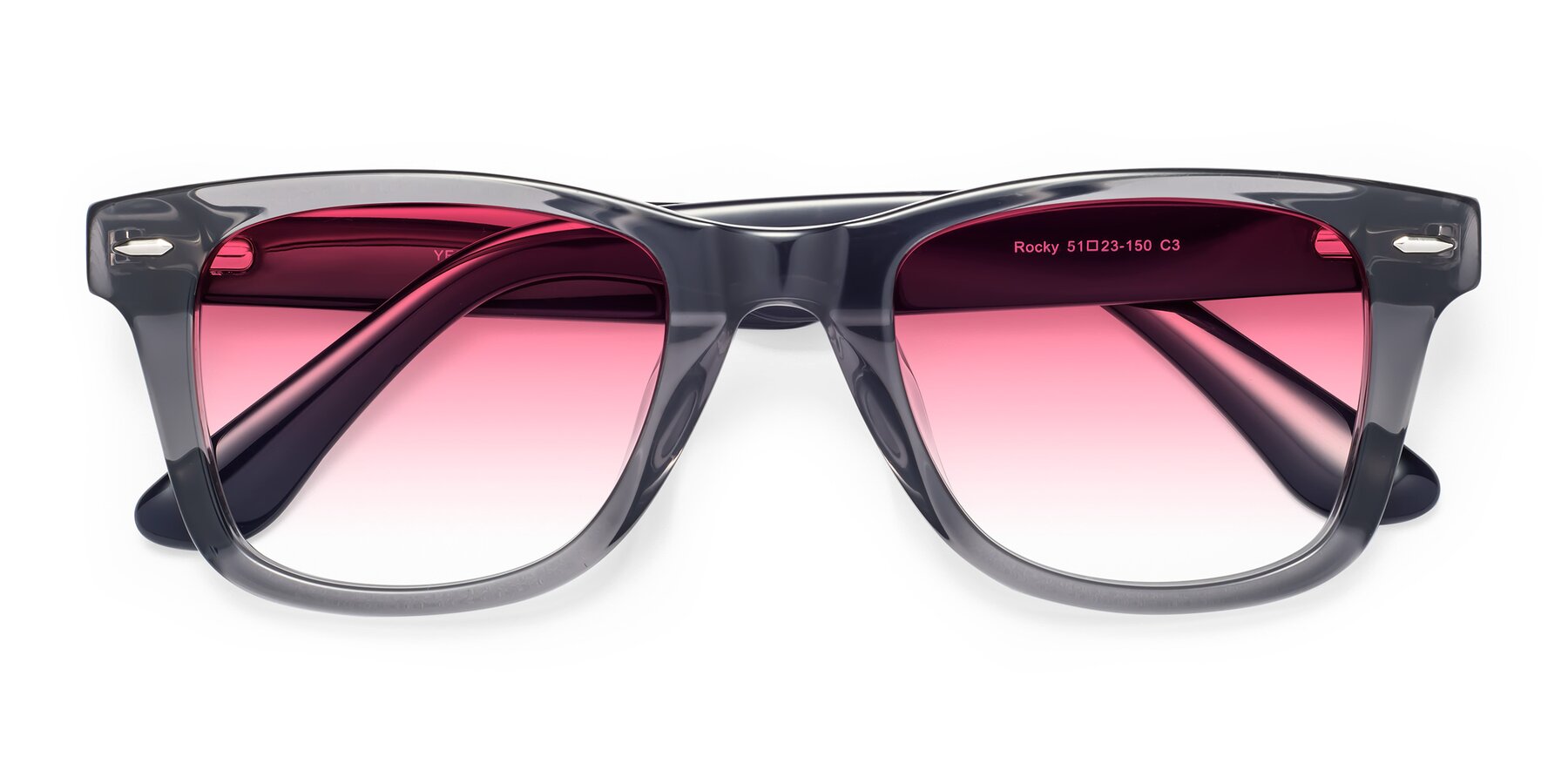 Folded Front of Rocky in Transprent Grey with Pink Gradient Lenses