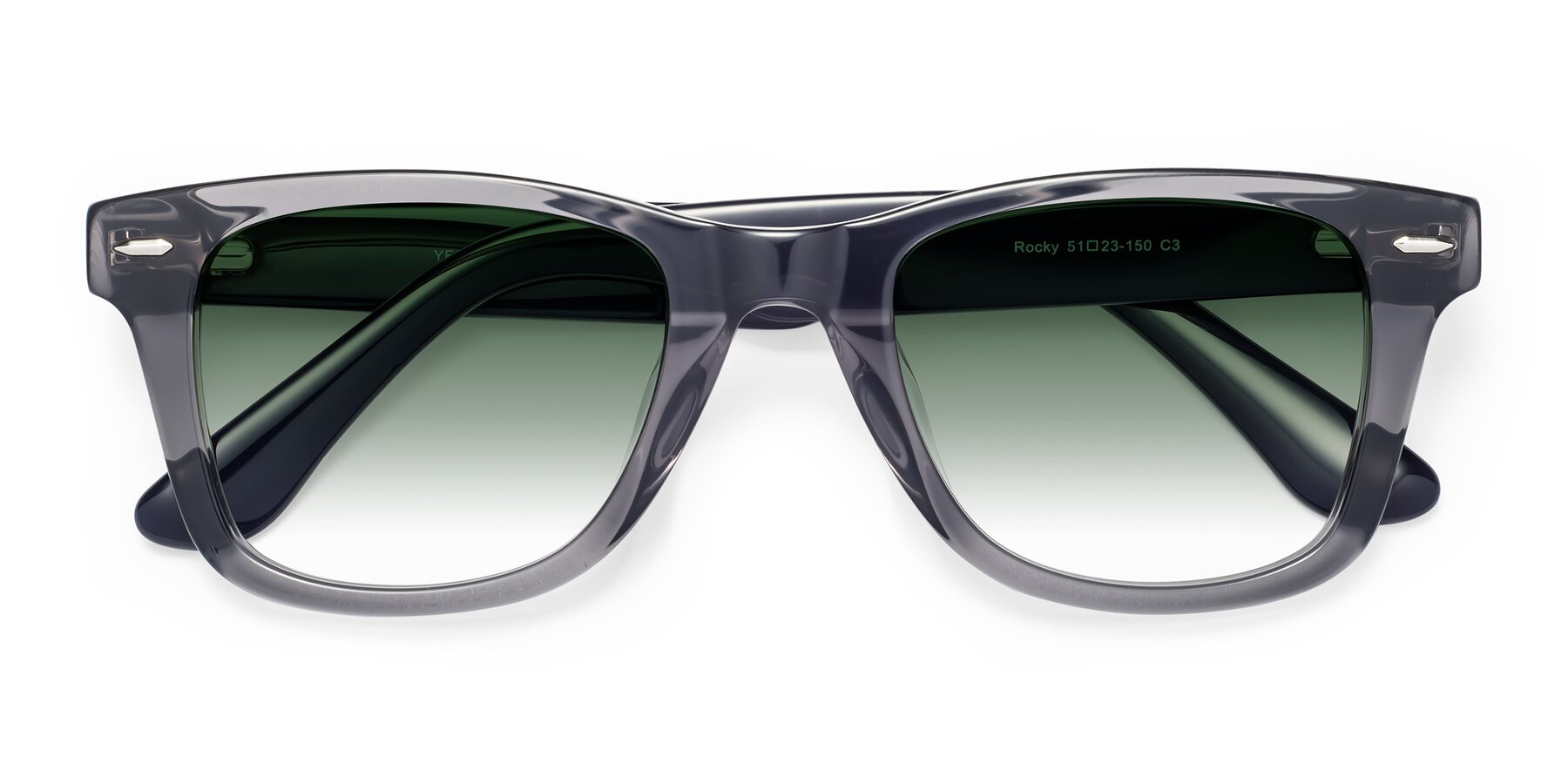 Folded Front of Rocky in Transprent Grey with Green Gradient Lenses
