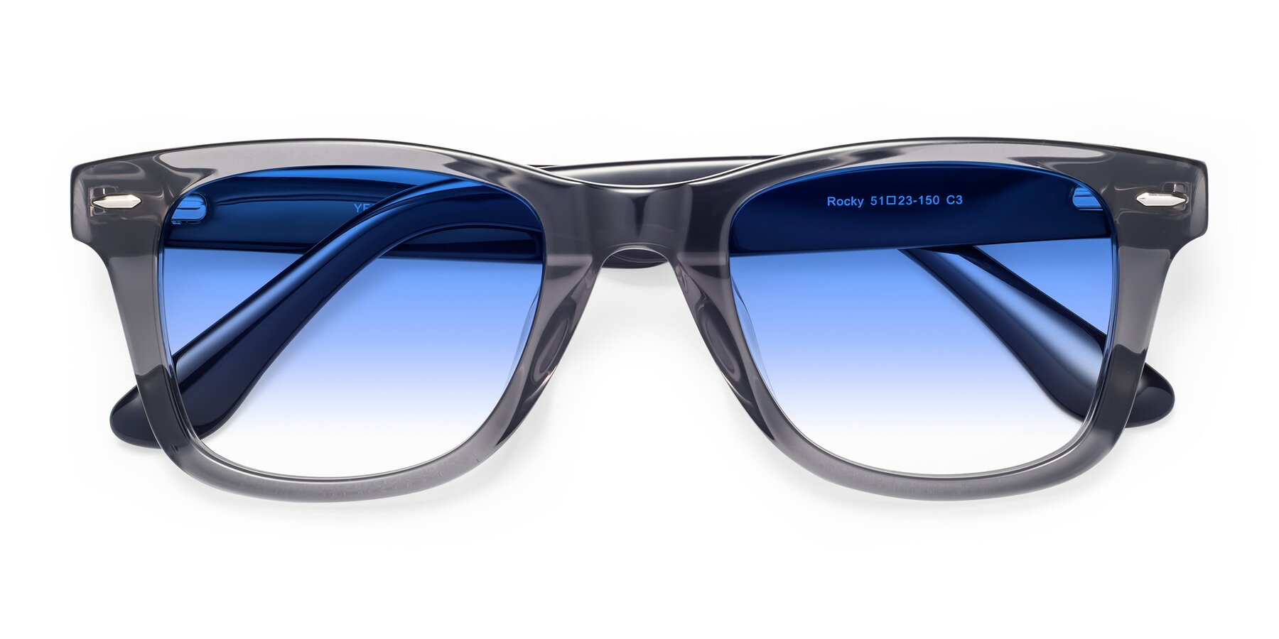 Folded Front of Rocky in Transprent Grey with Blue Gradient Lenses