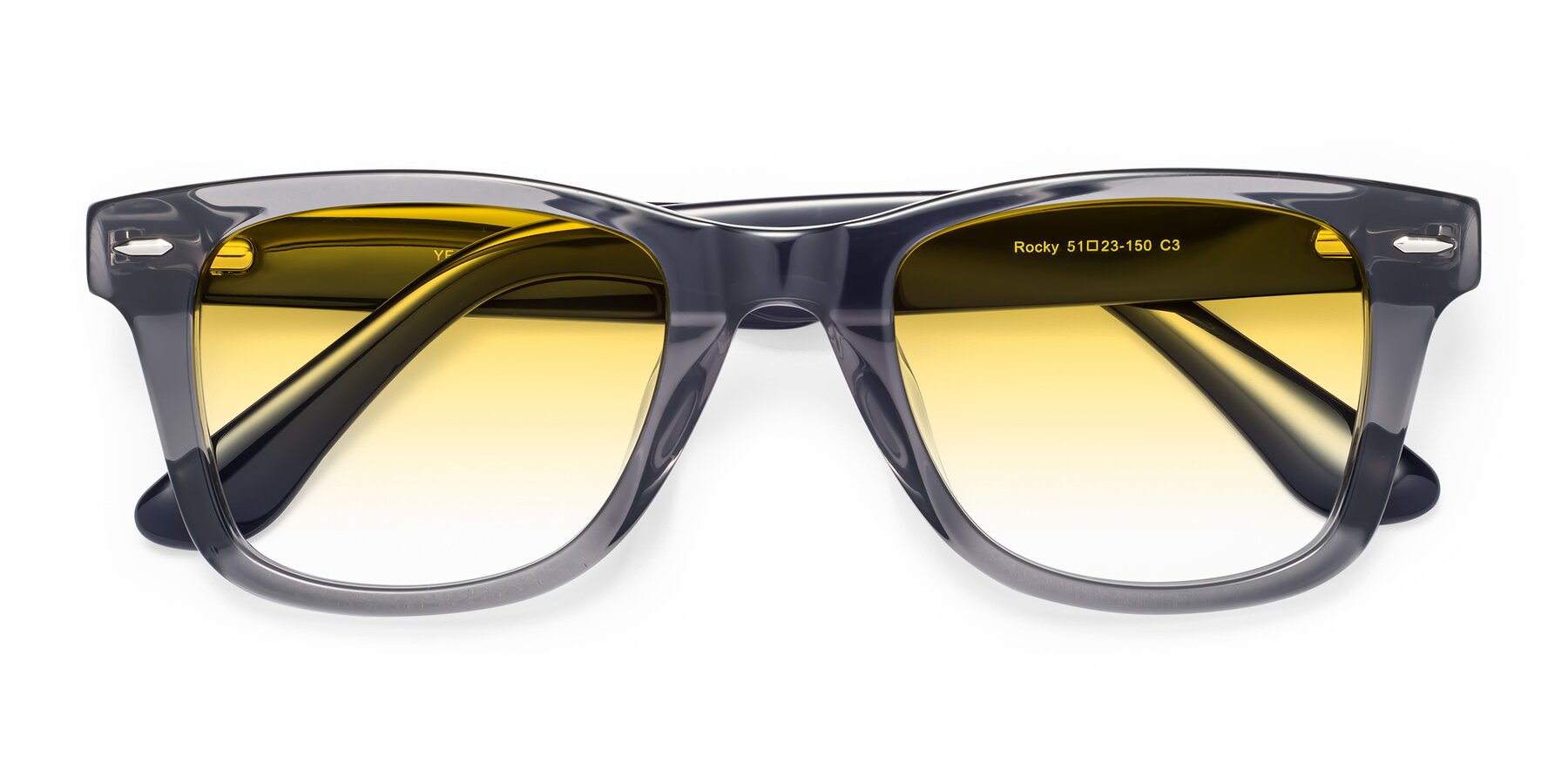 Folded Front of Rocky in Transprent Grey with Yellow Gradient Lenses