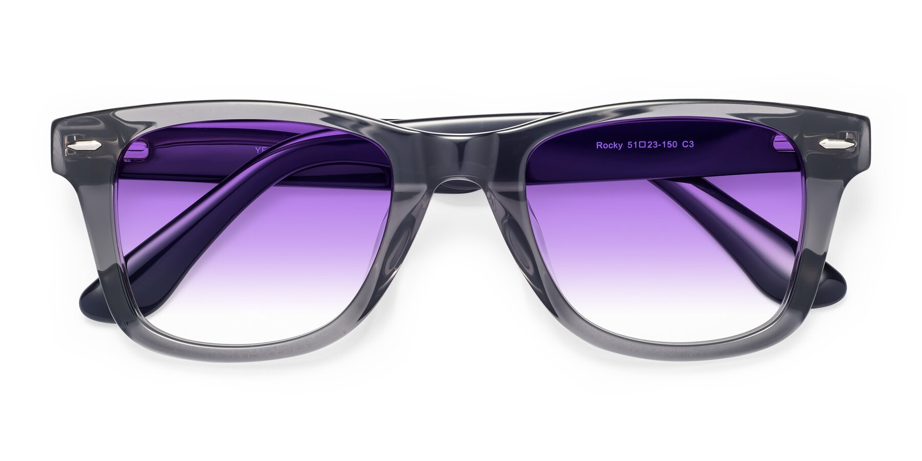 Folded Front of Rocky in Transprent Grey with Purple Gradient Lenses