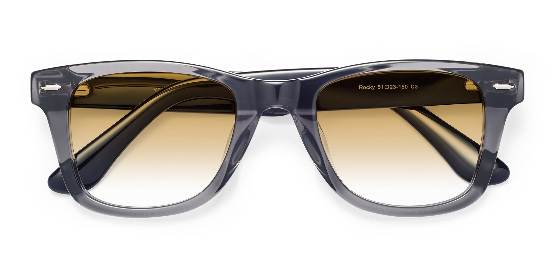 Folded Front of Rocky in Transprent Grey with Champagne Gradient Lenses
