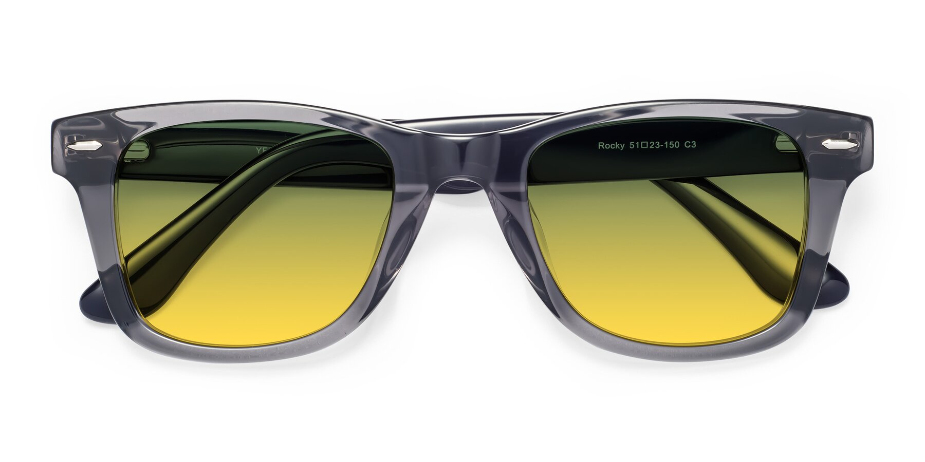 Folded Front of Rocky in Transprent Grey with Green / Yellow Gradient Lenses