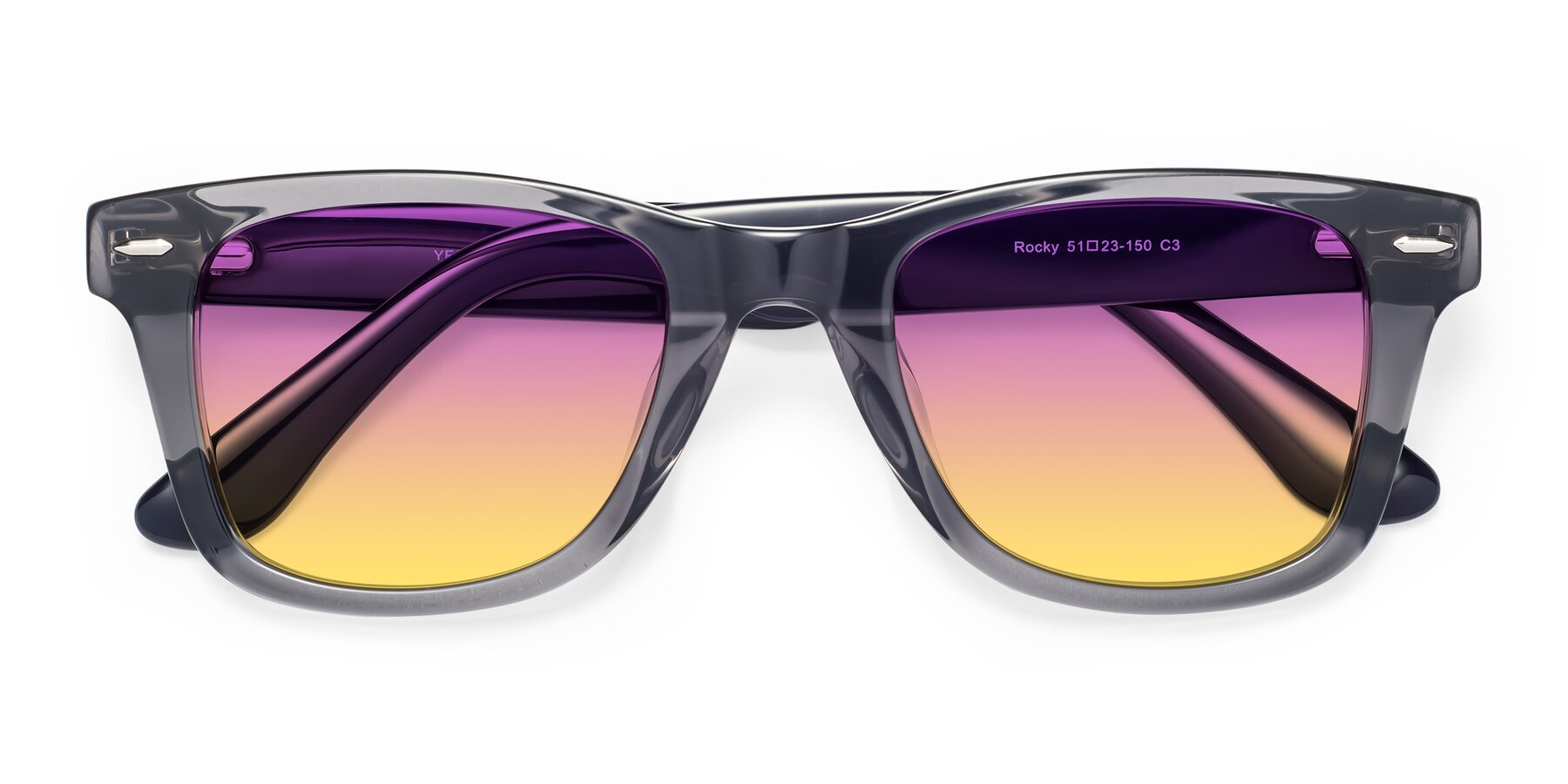 Folded Front of Rocky in Transprent Grey with Purple / Yellow Gradient Lenses