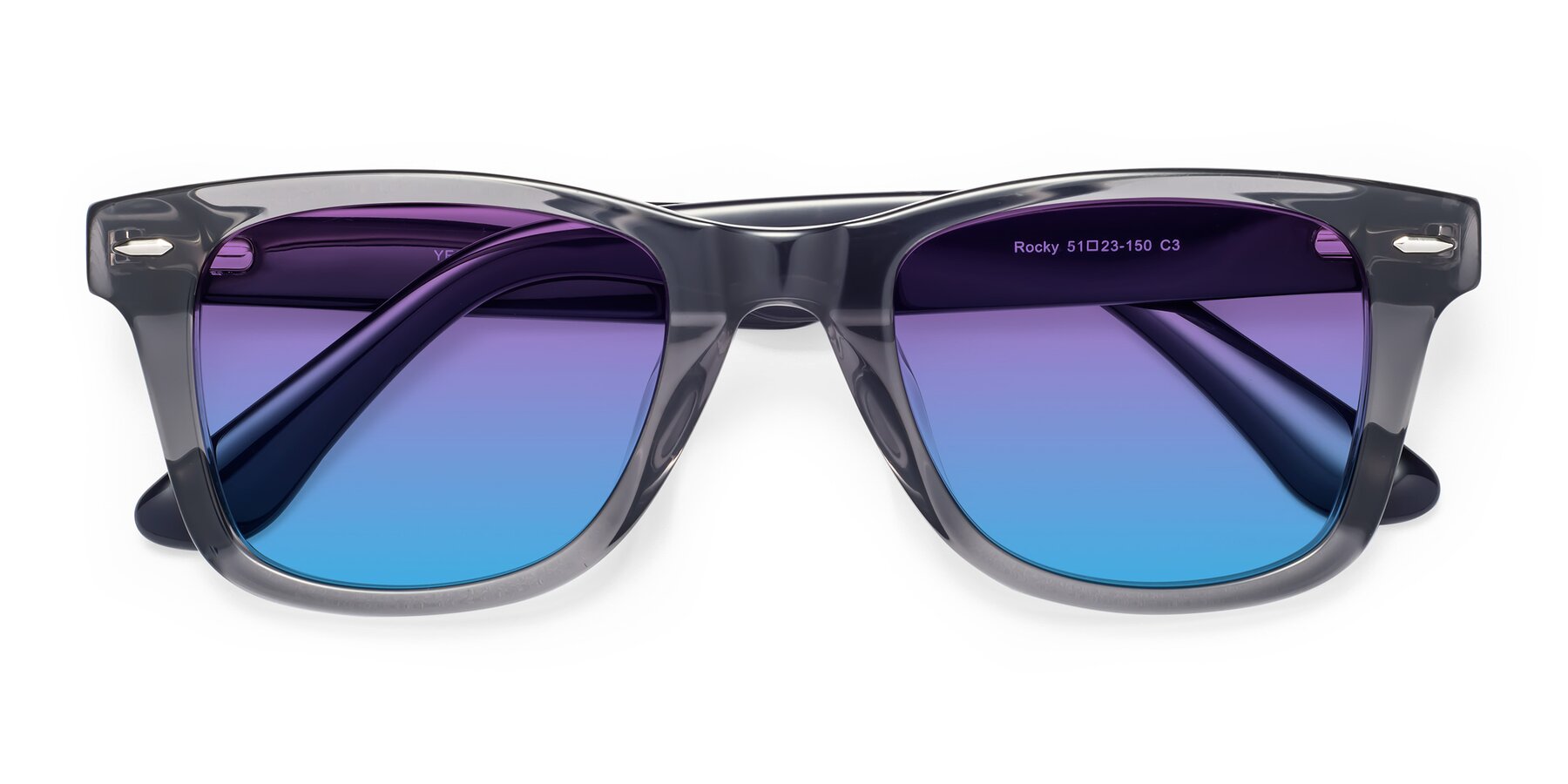 Folded Front of Rocky in Transprent Grey with Purple / Blue Gradient Lenses