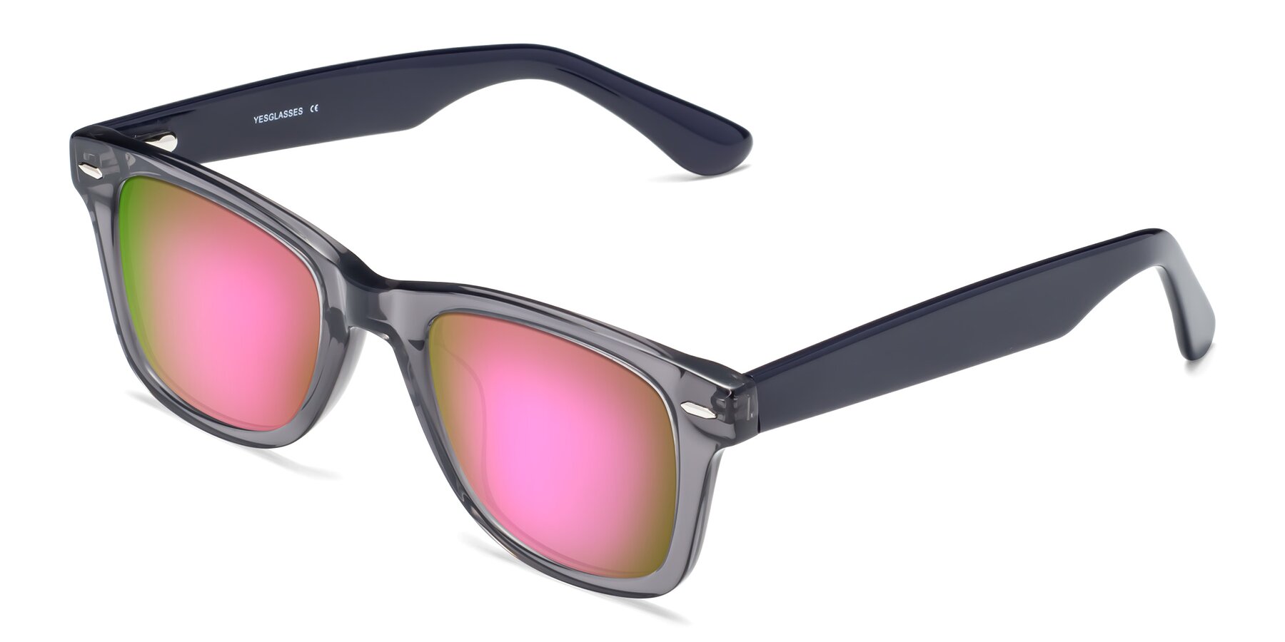 Angle of Rocky in Transprent Grey with Pink Mirrored Lenses