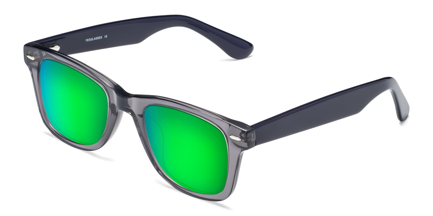 Angle of Rocky in Transprent Grey with Green Mirrored Lenses
