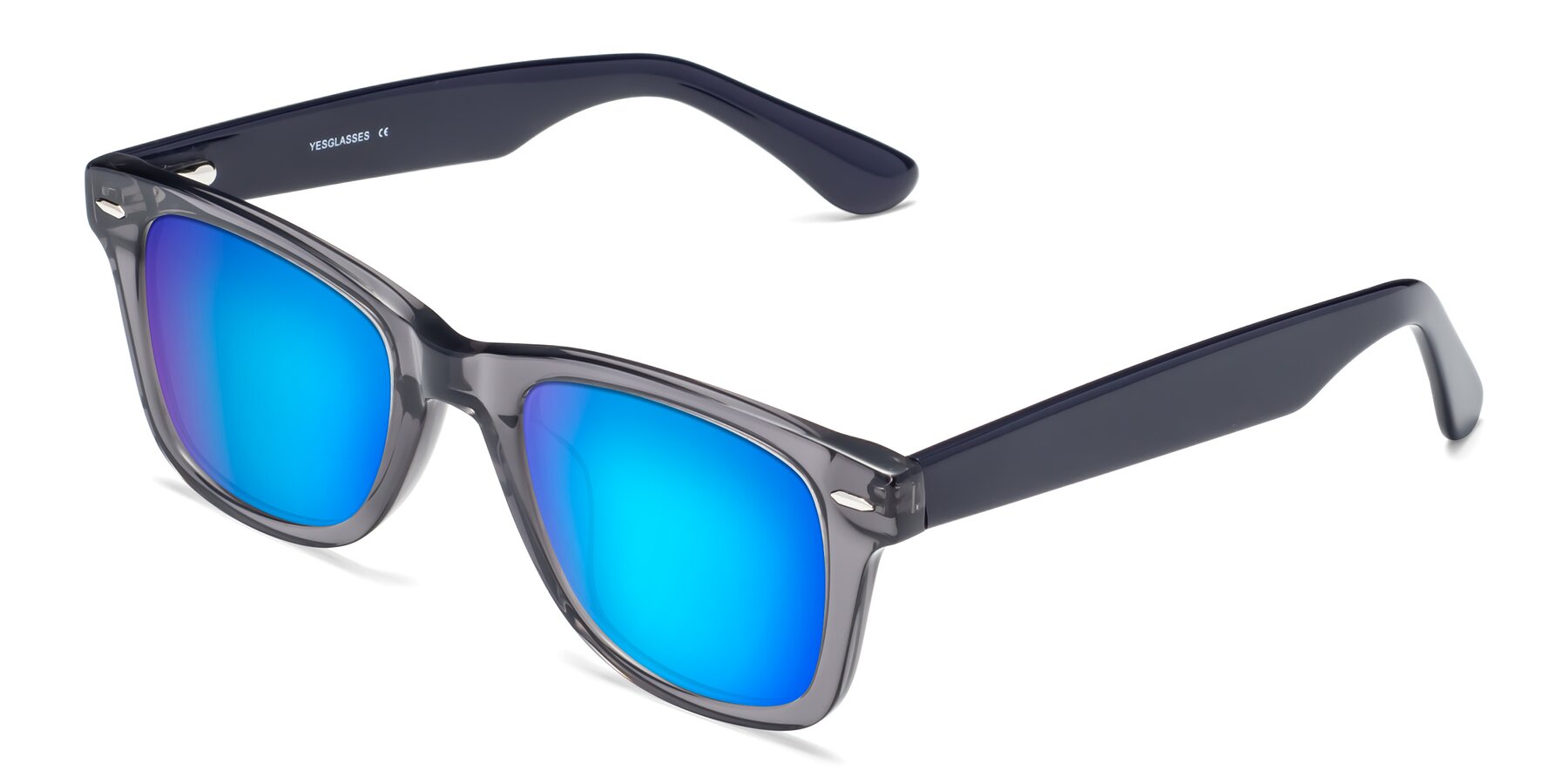 Angle of Rocky in Transprent Grey with Blue Mirrored Lenses