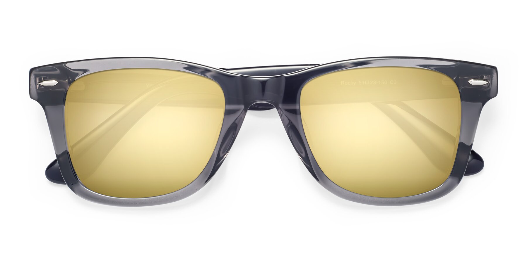 Folded Front of Rocky in Transprent Grey with Gold Mirrored Lenses