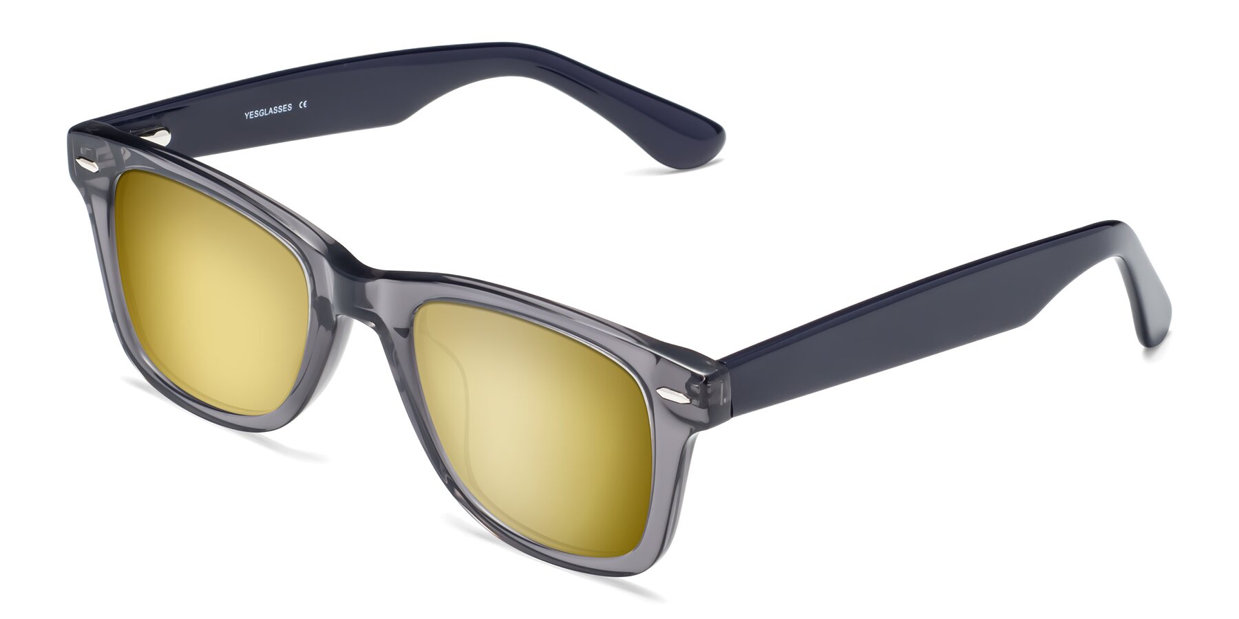 Angle of Rocky in Transprent Grey with Gold Mirrored Lenses