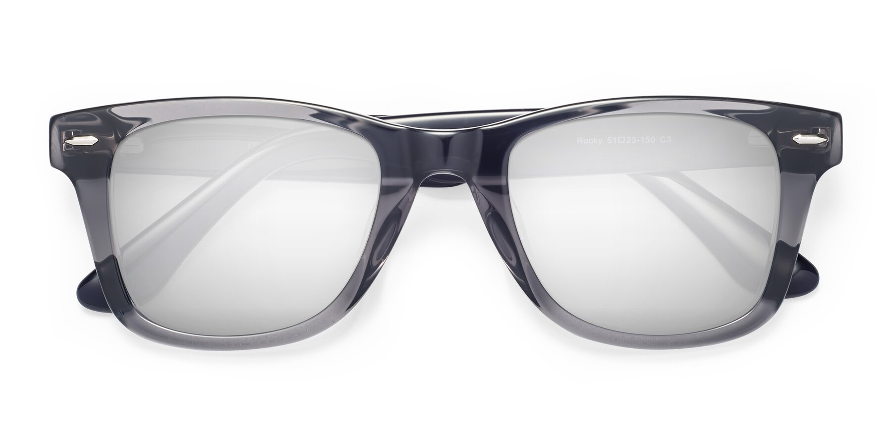 Folded Front of Rocky in Transprent Grey with Silver Mirrored Lenses