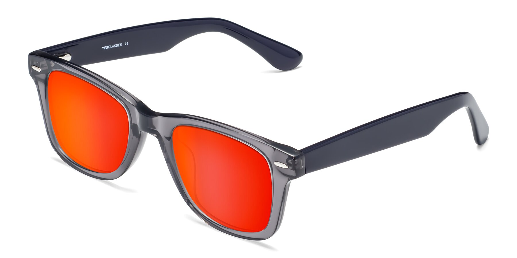 Angle of Rocky in Transprent Grey with Red Gold Mirrored Lenses