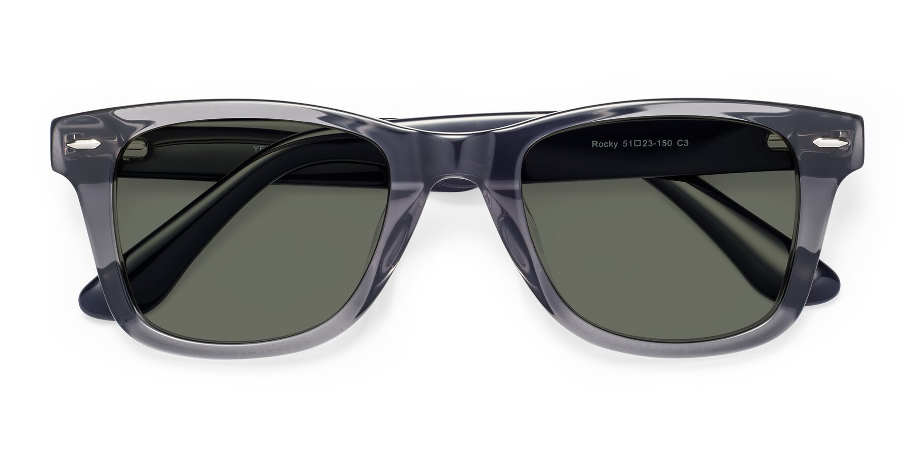 Folded Front of Rocky in Transprent Grey with Gray Polarized Lenses