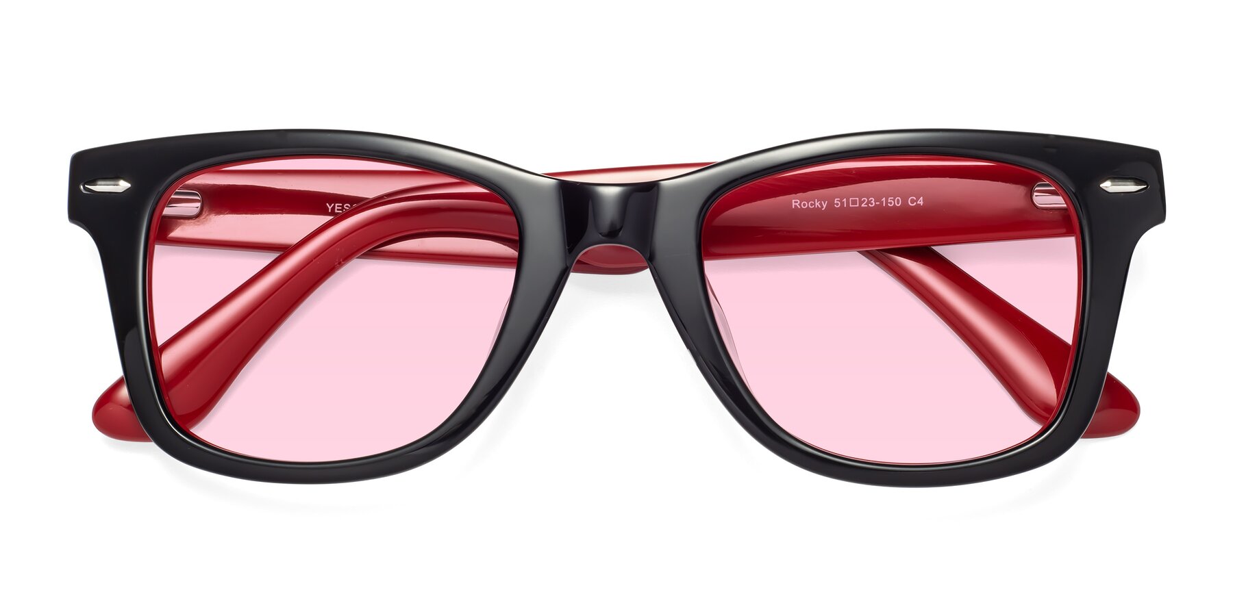Folded Front of Rocky in Black-Wine with Light Pink Tinted Lenses