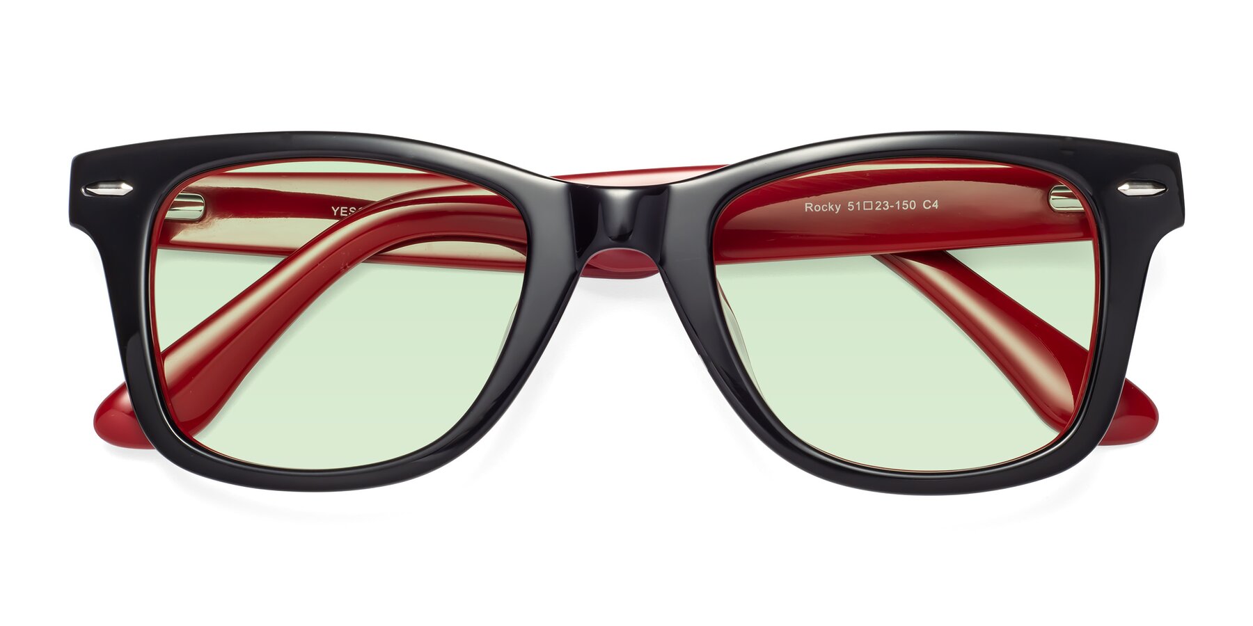 Folded Front of Rocky in Black-Wine with Light Green Tinted Lenses