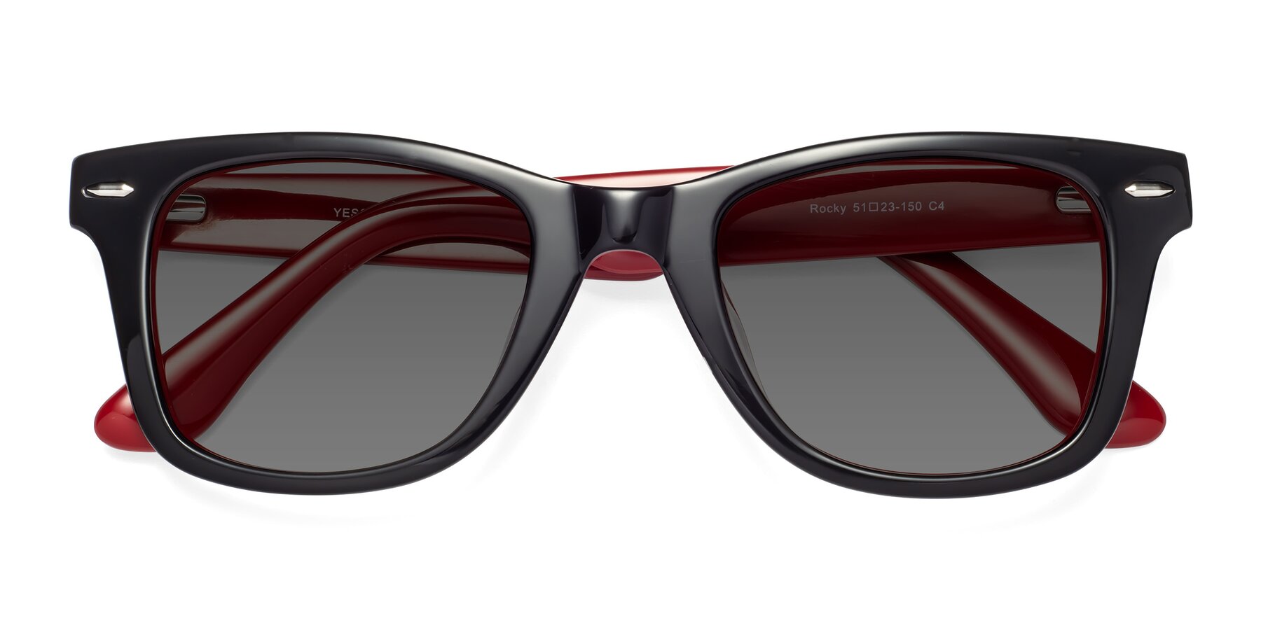 Folded Front of Rocky in Black-Wine with Medium Gray Tinted Lenses