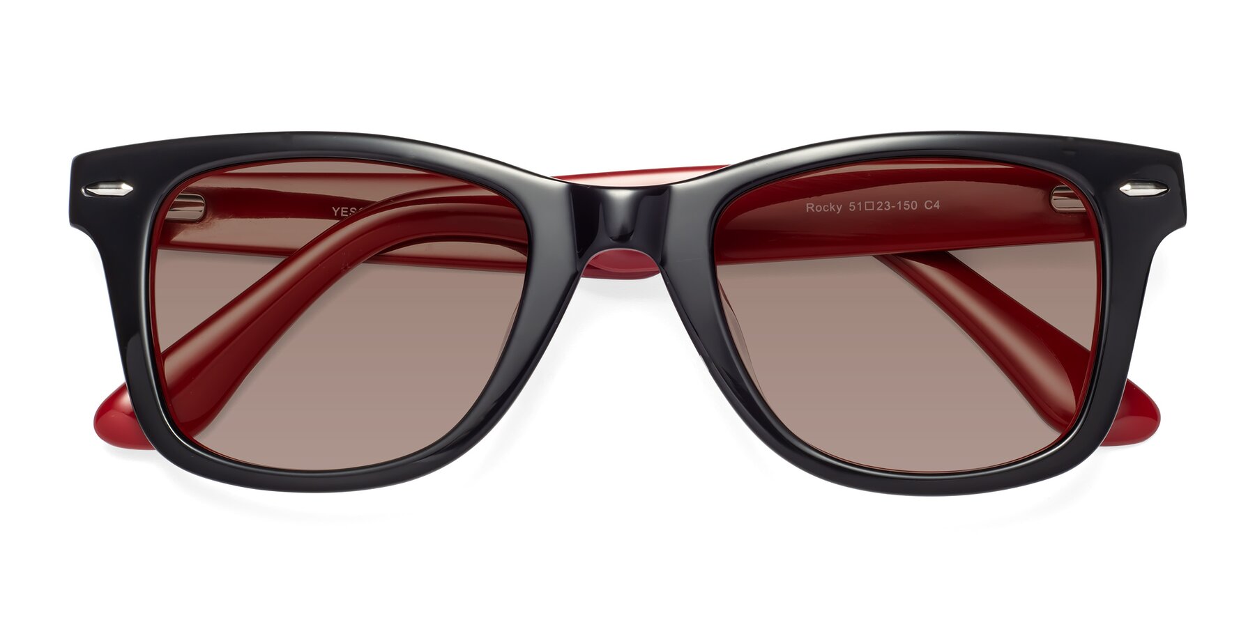 Folded Front of Rocky in Black-Wine with Medium Brown Tinted Lenses