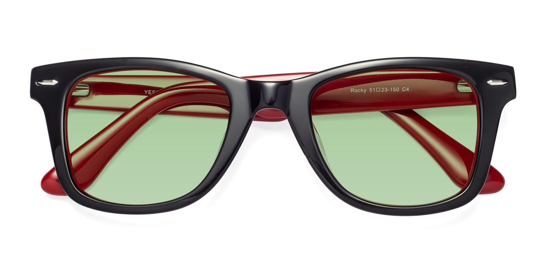 Folded Front of Rocky in Black-Wine with Medium Green Tinted Lenses